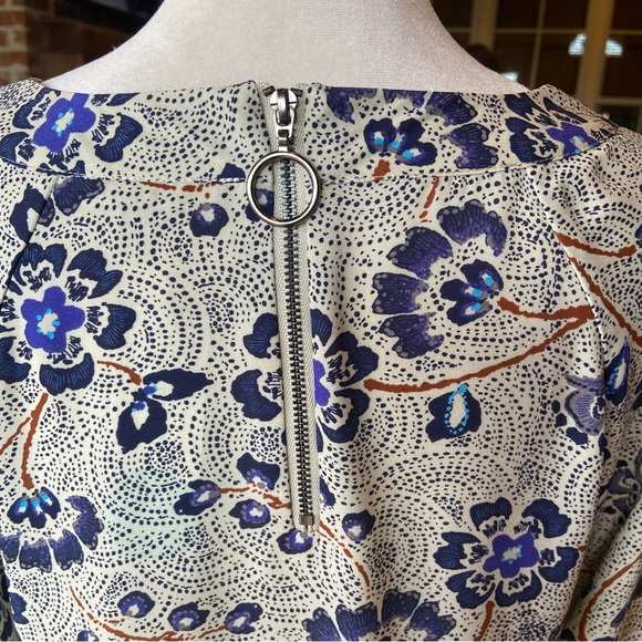 Daniel Rainn Jinnie Zipper Detail Blouse Size S Blue Floral Roomy Career Casual - Picture 12 of 15
